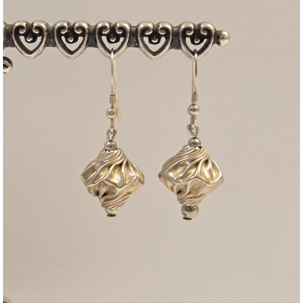 Vintage Sterling Silver Modernist Ruffled Dangle Earrings